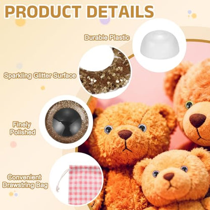 MECCANIXITY 12 Pcs Glitter Safety Eyes, 9mm Plastic 3D Crochet Doll Eyes with Washers and Drawstring Bag for Puppet Bear DIY Crafts Stuffed Animals Making Supplies, Brown - color: Brown