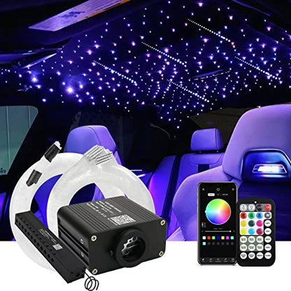 AMKI 16W 450pcs 0.03in 9.8ft Starlight Headliner Kit Twinkle+Sound Activated,Pure White Meteor Shooting Star APP/Remote Control RGBW Fiber Optic Starlight Box for Car Home Star Ceiling Decor - size: 546pcs*0.03in*9.8ft
