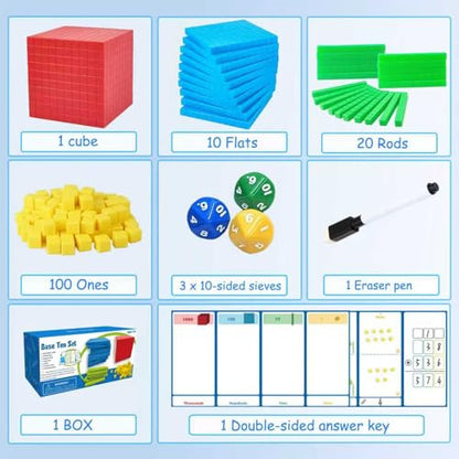 Base Ten Blocks 137 Pcs Place Value Manipulatives with 3 Dice