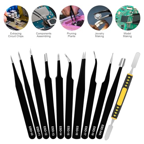 Ainiv Precision Tweezers Set, 11PCS Anti-Static ESD Tweezers Set - color: 11pcs, size: 11pcs
