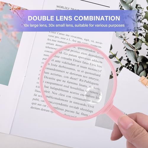 Lakei 10X Handheld Reading Magnifier Glass, Non-Slip Handle,75mm(Pink) - color: Pink, size: 75mm