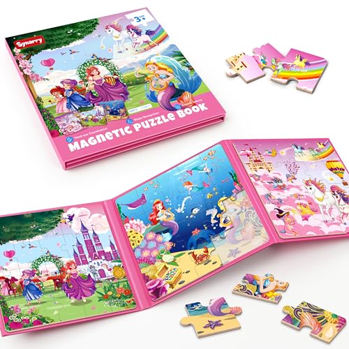 SYNARRY Unicorn Mermaid Princess Magnetic Puzzles for Kids 3-5, Travel Toys - style: Princess Mermaid Unicorn