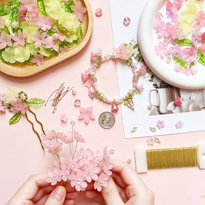 536 Pcs Acrylic Flower Beads Kit Frosted Flower Leaf Pendants Pearl Charms for DIY Crafts Necklace Earring Jewelry Making Plants Kit