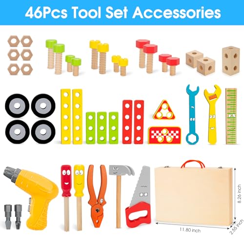 Kids Tool Set Toy with Drill, Stem Montessori Toys for 3 4 5 Years Old Boy Girl, 44 Pcs Wooden Toddler Tool Kits Inc Box, Learning Educational Construction Toy (Pack of 3)