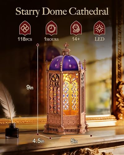 Rolife 3D Wooden Puzzle - Starry Sky Dome Cathedral Architecture Model with LED Lights, DIY Craft Building Kit for Adults, Unique Home Decor & Birthday for Hobbyists - style: Starry Sky Dome Cathedral