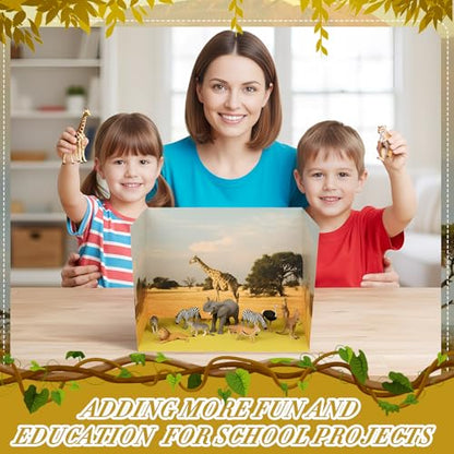 AmazingSpark 2 Set Grassland Diorama Box and Fake Grass Decor, Africa Safari Animal Diorama Project Supplies Set, Cardboard Display Case Kit & Artificial Grass with Double Sided Tapes for DIY Crafts - style: Grassland