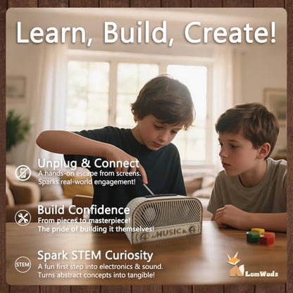 STEM Kits for Kids Age 12-14, Wooden DIY Bluetooth Speaker Kit Build Your Own with Dual Speakers, Science Gift for Teen Boys Girls Birthday Christmas