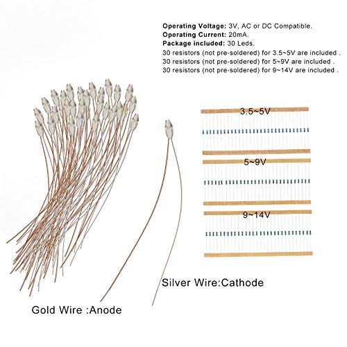 Evemodel 30pcs Pre-Wired Micro Litz Wire Bule 0603 SMD LED Light 7.8'' Wire Resin Cover Waterproof CD0603B - color: Blue