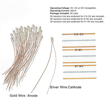 Evemodel 30pcs Pre-Wired Micro Litz Wire Bule 0603 SMD LED Light 7.8'' Wire Resin Cover Waterproof CD0603B - color: Blue