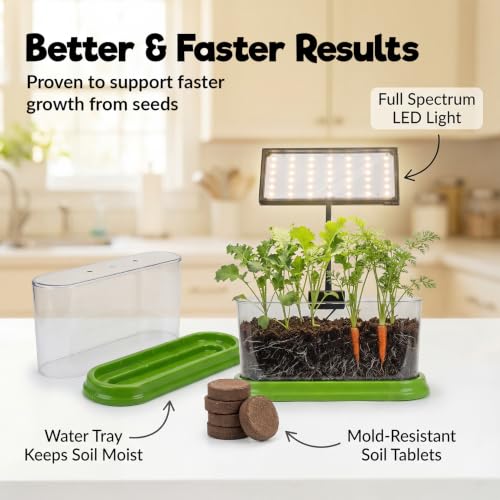 Kids Gardening Kit with LED Grow Light & Root Viewer - Kids Plant Growing Kit - Indoor Mini Garden Set - Vegetable & Herb Garden - Nature Craft for Kids - STEM Science Experiment - Grow Your Own Plant