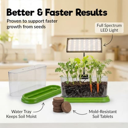Kids Gardening Kit with LED Grow Light & Root Viewer - Kids Plant Growing Kit - Indoor Mini Garden Set - Vegetable & Herb Garden - Nature Craft for Kids - STEM Science Experiment - Grow Your Own Plant