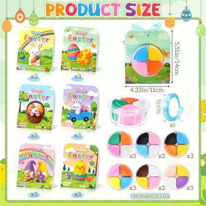Capoda 18 Sets Easter Craft Kits Gifts for Kids Easter Air Dry Clay Kit Bunny Eggs DIY Modeling Clay with Tutorials Art Crafts for Kids Party Favors Basket Stuffers Classroom Prizes Fun Activities - style: Easter