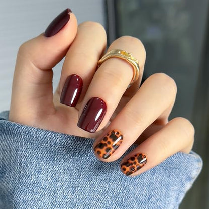 CurvLife Shrot Square Leopard Fall Press On Nails, Fierce Chic Black - color: Fierce Chic