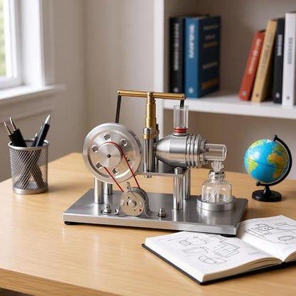MagicTech Hot Air Stirling Engine Cylinder Electricity Power Metal Physics Assembly Model Silver JY39 - size: 6.5 x 3.74 x 4.72 Inch