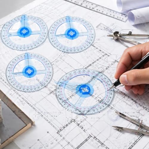 4 Pack Clear Plastic 360° Full Circle Protractor for Geometry - color: blue
