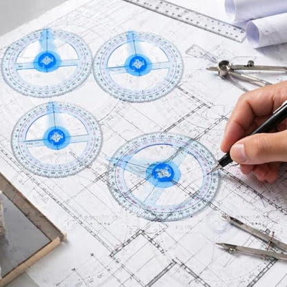 4 Pack Clear Plastic 360° Full Circle Protractor for Geometry - color: blue