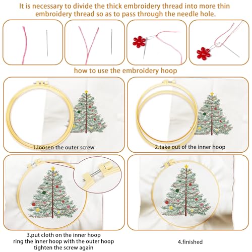 BEUNITONE 4PCS Christmas Tree Embroidery Kit Merry Christmas Stamped Snowflake Pine Tree Needlepoint Kit DIY Adult Beginner Stamped Cross Stitch Kit with Patterns and Instructions - color: 05-Christmas Tree