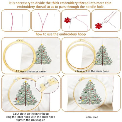 BEUNITONE 4PCS Christmas Tree Embroidery Kit Merry Christmas Stamped Snowflake Pine Tree Needlepoint Kit DIY Adult Beginner Stamped Cross Stitch Kit with Patterns and Instructions - color: 05-Christmas Tree