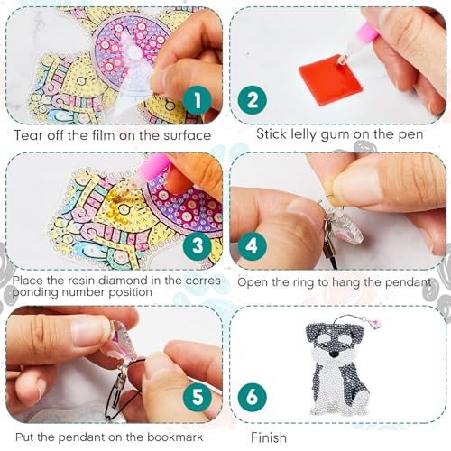 Ireer 6 Pcs Dog 5d Diamond Art Bookmarks for Adult，DIY Painting Kit - style: Dog