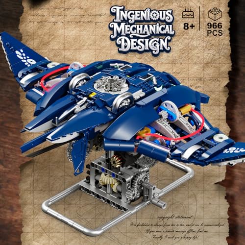 Mechanical Manta Ray Ocean Construction Toy Building Block Set, 1003 Pcs Movable Wings LED Lights, Compatible with Lego, Toys Christmas Birthday Gifts for Boys Teens Ages 8-12 & Adults - size: MANTA RAY