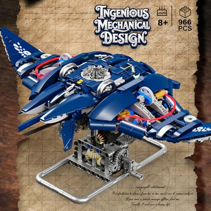 Mechanical Manta Ray Ocean Construction Toy Building Block Set, 1003 Pcs Movable Wings LED Lights, Compatible with Lego, Toys Christmas Birthday Gifts for Boys Teens Ages 8-12 & Adults - size: MANTA RAY