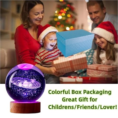 3D Solar System Crystal Ball Lamp with Remote Control, 3.15 inch Galaxy Crystal Night Light with Wooden Base 16 Colors Change, Glass Planet Figurine Lamp Gift for Girls Boys Wife Mom (Solar System) - color: Solar System