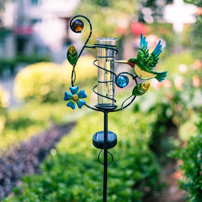 35'' Tall Hummingbird Rain Gauge Outdoor, Solar Rain Gauge - color: Hummingbird A