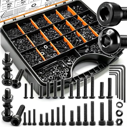 mankk 2285PCS Metric Screws Assortment Kit M2 M3 M4 M5 Hex Socket Head & Button Head Bolts Kit 12.9 & 10.9 Grade Black Alloy Steel 25 Sizes Machine Screw for 3D Printer DIY - size: M2/M3/M4/M5, style: Button&Hex Socket Cap