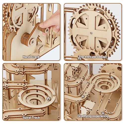 3D Wooden Puzzle Assembly, Marble Run Track Set, Adult DIY Construction Kit, Brain-Teasing Mechanical Gear Model, Suitable for Ages 14+ and Above, A Festive Gift