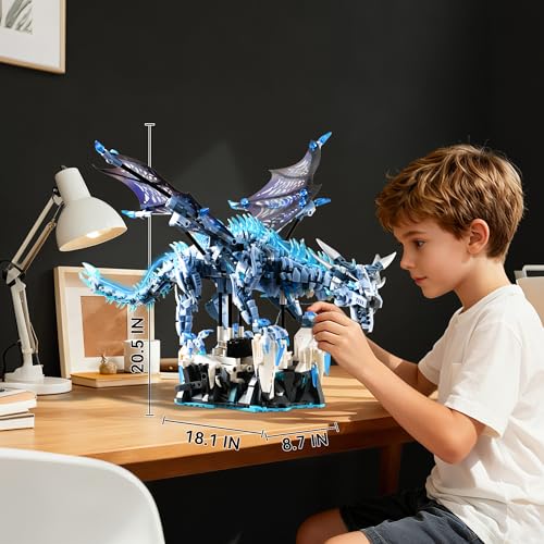 Ice Dragon Building Set with Flapping Wings & LED Lights (1646 PCS)