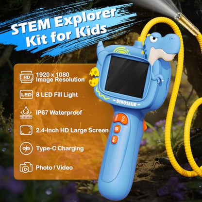 Kids Endoscope Borescope Toys, Snake Scope Camera with Light for Kids, Outdoor Exploration STEM Science Educational Toy Gifts for 4 5 6 7 8 9 10 Year Old Boys Girls