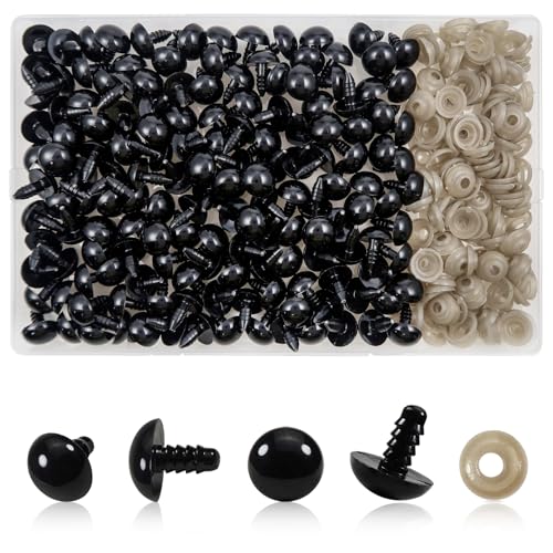 TOAOB 150pcs 14mm Black Plastic Safety Eyes Crafts Crochet Eyes with 150pcs Washers for Stuffed Animals Amigurumis Doll Making - size: 14mm