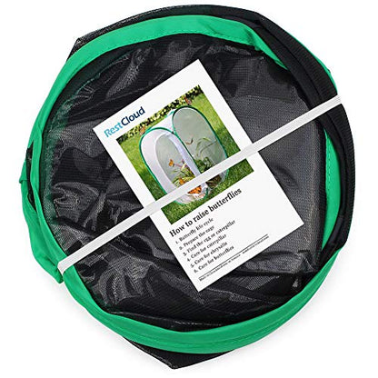 RESTCLOUD 36" Large Monarch Butterfly Habitat, Giant Collapsible Insect Mesh Cage Terrarium Pop-up 24 x 24 x 36 Inches - color: Black with Green