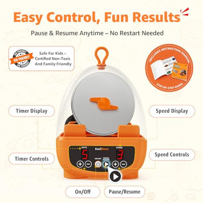C5 Starter Rock Tumbler Kit for Kids & Beginners, Quieter Rock Polisher with Upgraded Noise-Reducing Cover, 3 Speeds, 9-Day Timer & Memory, Rocks, Grit & STEM Guide