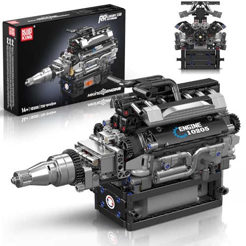 Mould King V12 Engine Model Building Kit that Works, Build Your Own Cars Combustion Battery/Motor 10205 Blocks Sets, STEM Kit Gift for Adults 14+, V8 Engine Series for Display Collection(733 Pcs) - style: V12 Engine