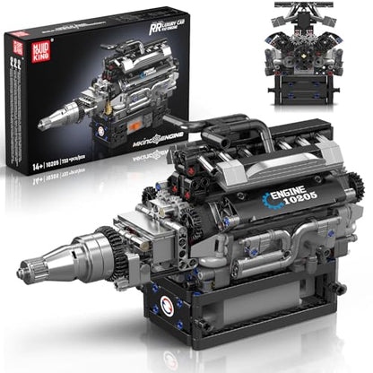 Mould King V12 Engine Model Building Kit that Works, Build Your Own Cars Combustion Battery/Motor 10205 Blocks Sets, STEM Kit Gift for Adults 14+, V8 Engine Series for Display Collection(733 Pcs) - style: V12 Engine