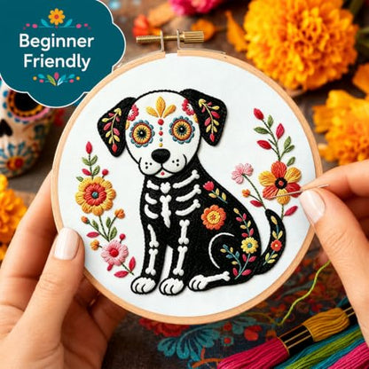 Nuberlic 3 Pack Sugar Skull Embroidery Kit for Beginners, Day of the Dead - color: Day of the Dead