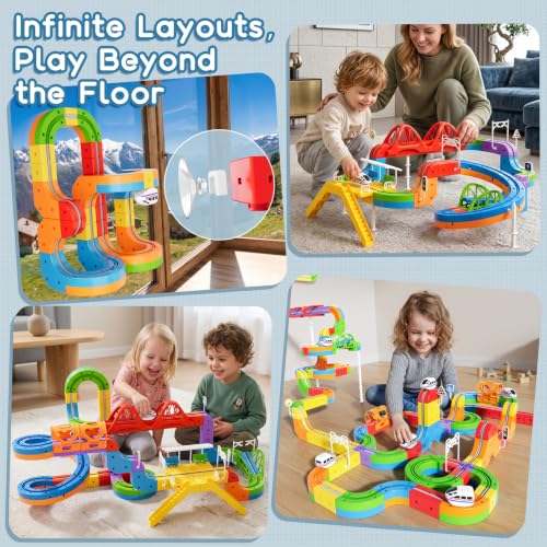 SOCBTNSO 112 PCS KlickRail 3D Modular Electric Train Set for Kid 3-8 - size: 112PCS