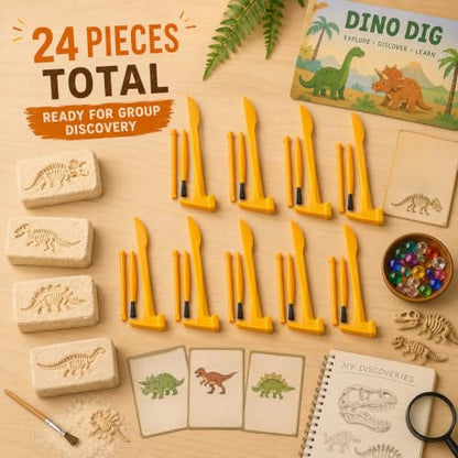 Dinosaur Excavation Dig Tool Kit for Kids, 8 Sets with Hammer Chisel Brush