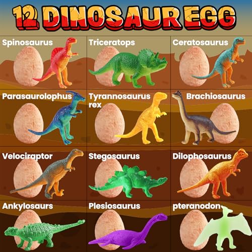 Zippytots Dinosaur Egg Dig Kit 12 Unique Eggs STEM Science Toy for Kids 3-8 | Premium Safe Material | Gold Glow & Color-Change Dinos | Complete STEM Dig Kit with Tools & Cards | Top Science Gift