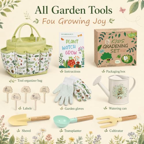 Kids Gardening Set Toys, 12PCS Garden Tool Kit for Kids and Toddlers with Tote Bag,Watering Can, Gloves, Shovel, Learning Outdoor Toys Gifts for Boys Girls Age 3-6 (Green) - color: green