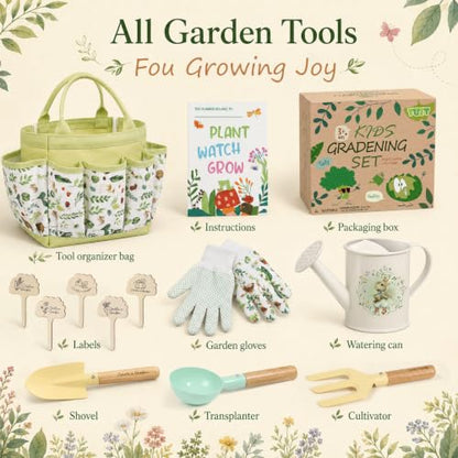Kids Gardening Set Toys, 12PCS Garden Tool Kit for Kids and Toddlers with Tote Bag,Watering Can, Gloves, Shovel, Learning Outdoor Toys Gifts for Boys Girls Age 3-6 (Green) - color: green