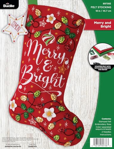 Bucilla Felt Applique 18" Stocking Making Kit, Merry and Bright, Perfect for DIY Arts and Crafts