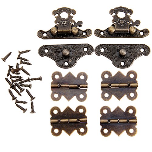 dophee 2Pcs Box Latch Hasps and 4Pcs Vintage Small Hinges with 28Pcs Screws