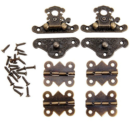 dophee 2Pcs Box Latch Hasps and 4Pcs Vintage Small Hinges with 28Pcs Screws