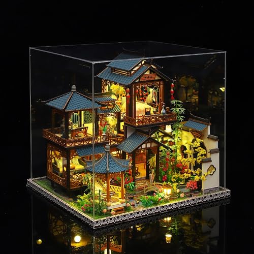 DIY Book Nook Kit - DIY Miniature Dolls House Kit with Furniture and LED Light, 3D Puzzle Wooden Art Bookends, Model Kits for Adults to Build (Yayun Lanting) - style: Yayun Lanting