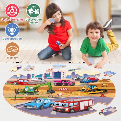 SYNARRY Transportation Floor Puzzle for Kids Ages 3-5, Large 70-Piece - style: Vehicle