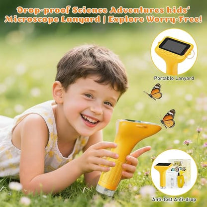 1000X Digital Microscope for Kids, 3" Screen, Handheld Photo Video - color: Warm yellow