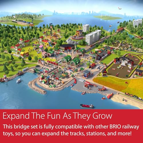 BRIO World Double Suspension Bridge - FSC-Certified Longest Wooden Train Track Bridge - Compatible with All BRIO Railway Sets - 5-Piece Set of 2 Bridges & 3 Tracks - Creative Fun for Kids Ages 3 & Up