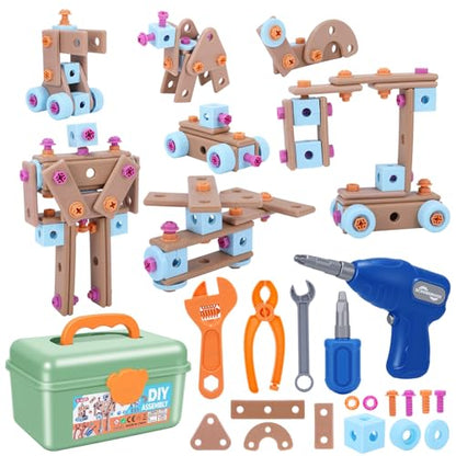 Drill Building Set for Kids 172 Pcs Construction Tools for Kids with Toolbox,Kids Construction Building STEM Toy for Boys Girls Birthday Gifts